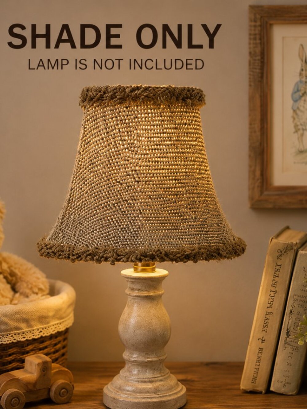 Vintage Burlap Lamp Shade 12” Fringe Trim 5x12x9